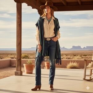 Chaps Ralph Lauren Cotton‎ Southwest Pattern Long Sweater Vest Serape Size Large